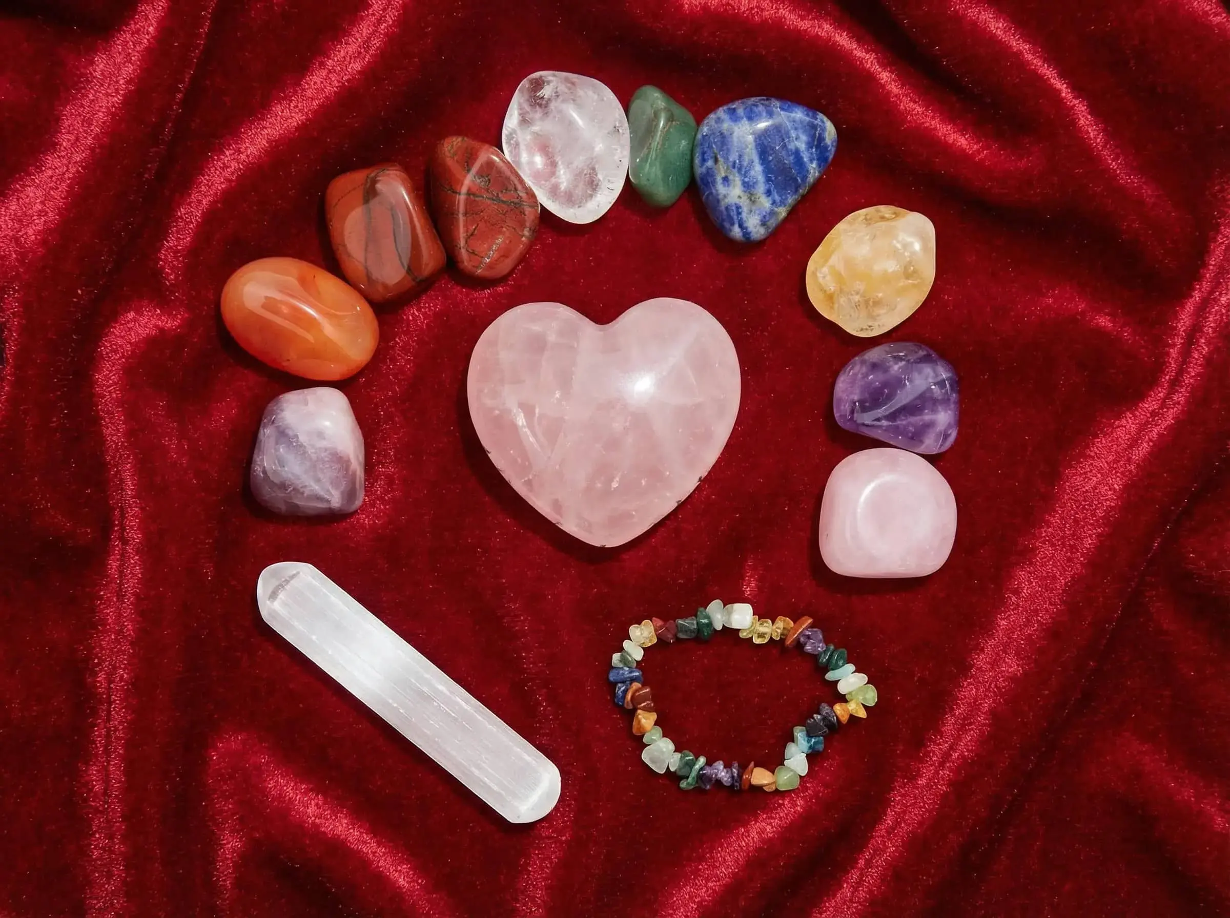Chakra kit with stone heart shaped stone point and bracelet