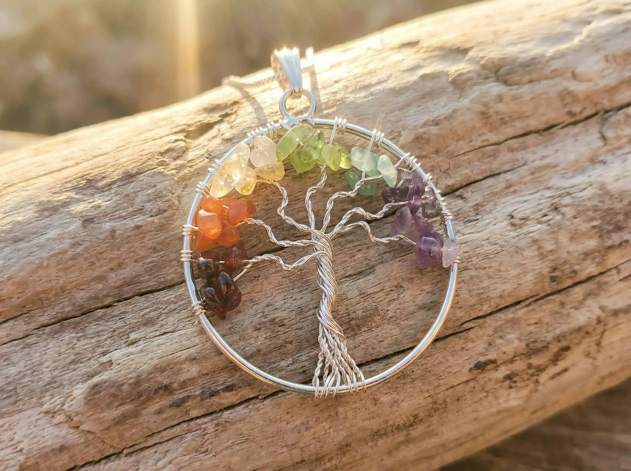 7 chakra stone tree of life necklace