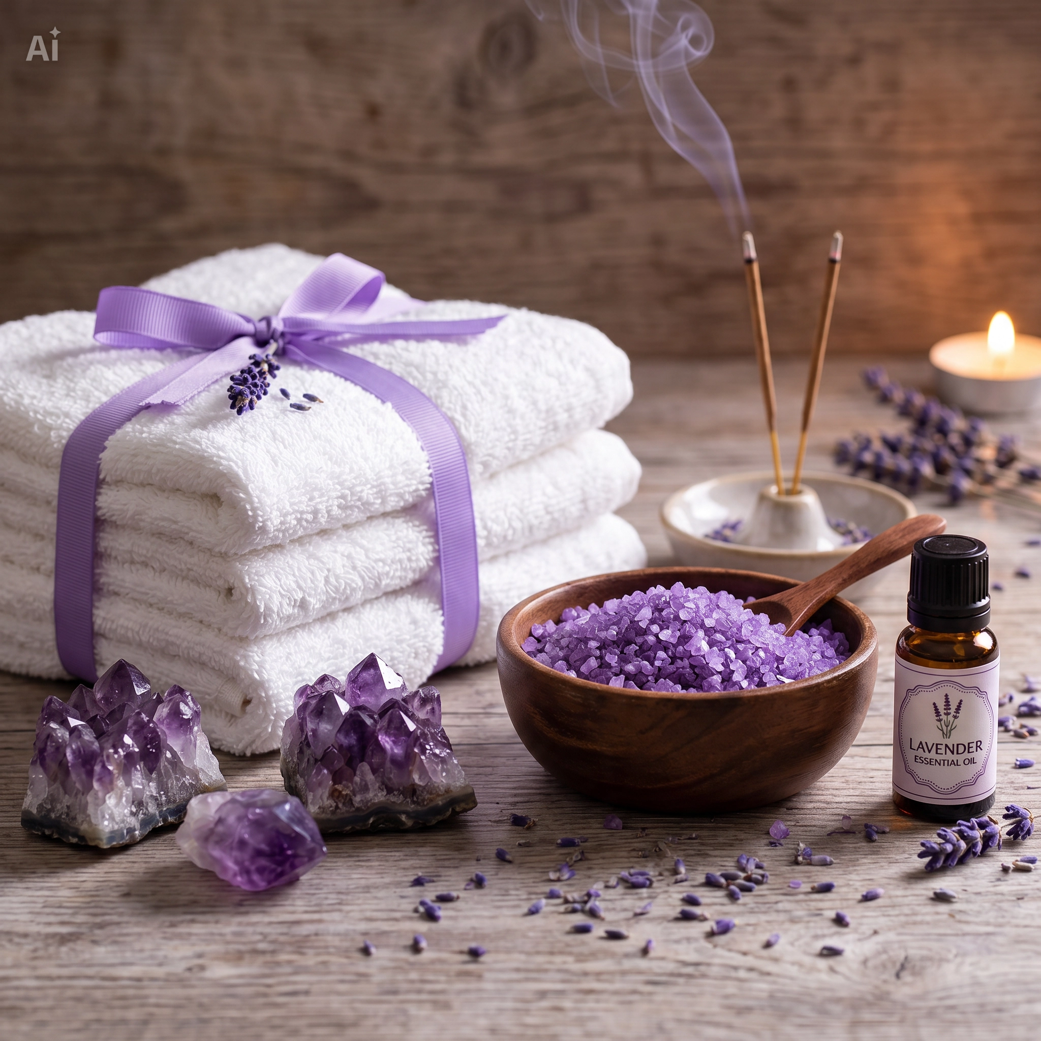 ๐ Blissful Bath, Peaceful Sleep Ritual Kit | Create Your Perfect Evening Reset 2 Cozy home spa with candles creating a calming atmosphere for rest and relaxation