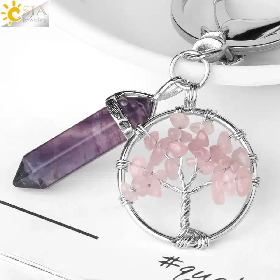 CSJA Natural Stone Fluorite Tree of Life Pendants Keychain Lobster Clasp Key Holder Car Backpack Accessories Unique Jewelry G380 5 CSJA Natural Stone Fluorite Tree of Life Pendants Keychain Lobster Clasp Key Holder Car Backpack Accessories Unique Jewelry G380 - Image 5