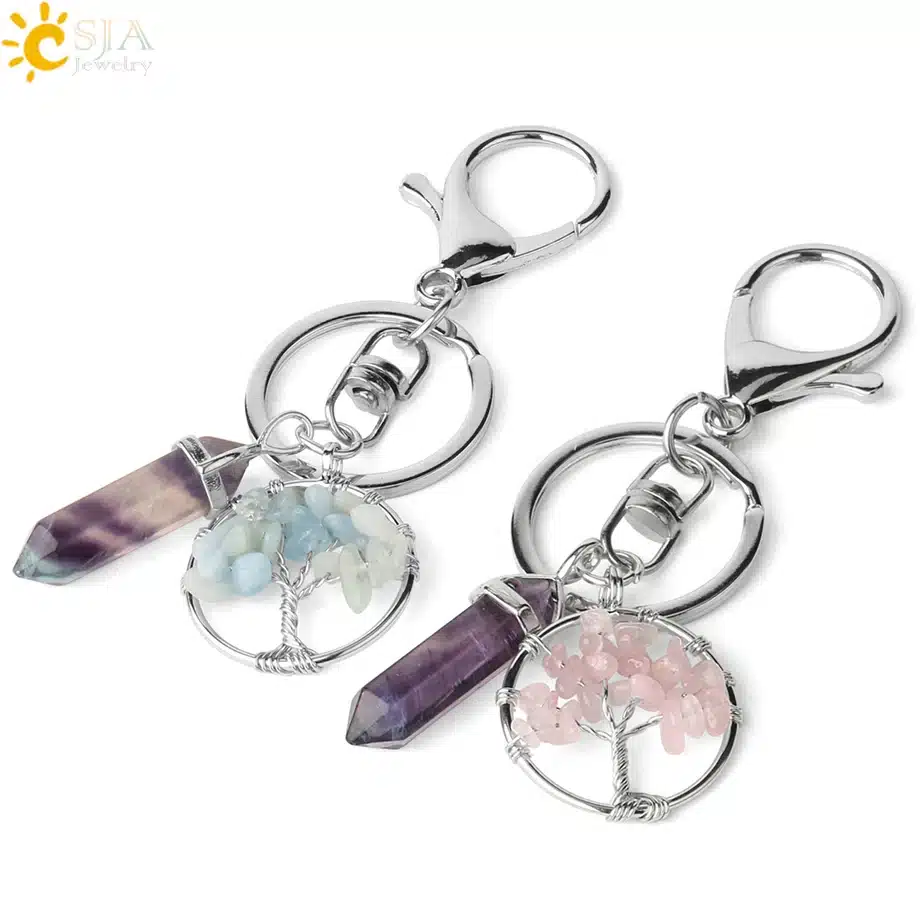 CSJA Natural Stone Fluorite Tree of Life Pendants Keychain Lobster Clasp Key Holder Car Backpack Accessories Unique Jewelry G380 4 CSJA Natural Stone Fluorite Tree of Life Pendants Keychain Lobster Clasp Key Holder Car Backpack Accessories Unique Jewelry G380 - Image 4
