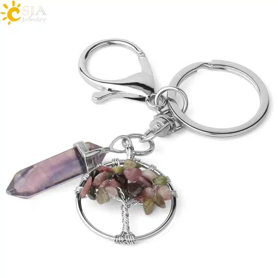 CSJA Natural Stone Fluorite Tree of Life Pendants Keychain Lobster Clasp Key Holder Car Backpack Accessories Unique Jewelry G380 2 CSJA Natural Stone Fluorite Tree of Life Pendants Keychain Lobster Clasp Key Holder Car Backpack Accessories Unique Jewelry G380 - Image 2