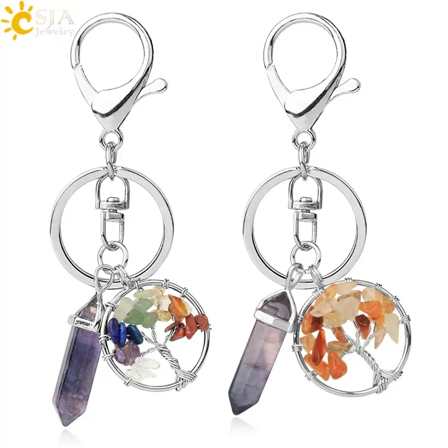 CSJA Natural Stone Fluorite Tree of Life Pendants Keychain Lobster Clasp Key Holder Car Backpack Accessories Unique Jewelry G380 1 CSJA Natural Stone Fluorite Tree of Life Pendants Keychain Lobster Clasp Key Holder Car Backpack Accessories Unique Jewelry G380