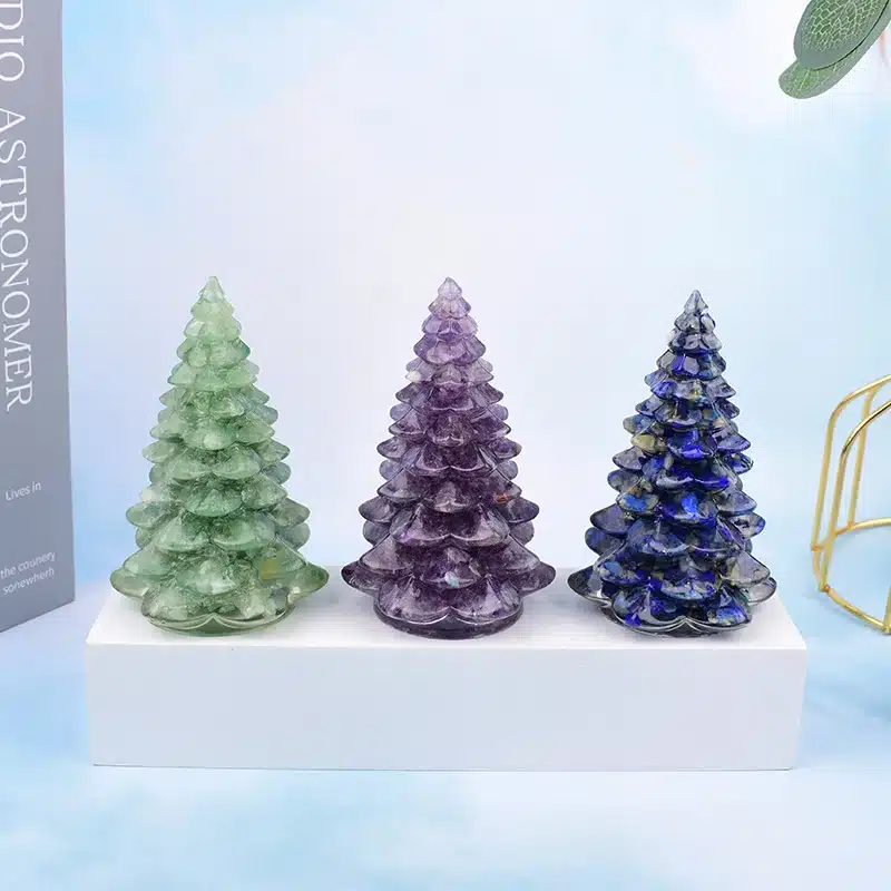 1PC Natural Crystal Stone Gravel Resin Christmas Tree Handmade Lucky Tree Home Decoration Gift 4 Handmade Resin Christmas Tree with Natural Crystal Stone Gravel for Home Decor
