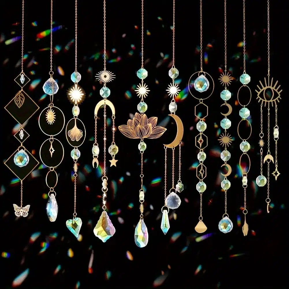 10 Pieces Lotus Colorful Crystal Suncatcher with Chain Pendant Ornaments Hanging Crystals Prism Rainbow Maker for Windows Indoor 1 10 Pieces Lotus Colorful Crystal Suncatcher with Chain Pendant Ornaments Hanging Crystals Prism Rainbow Maker for Windows Indoor