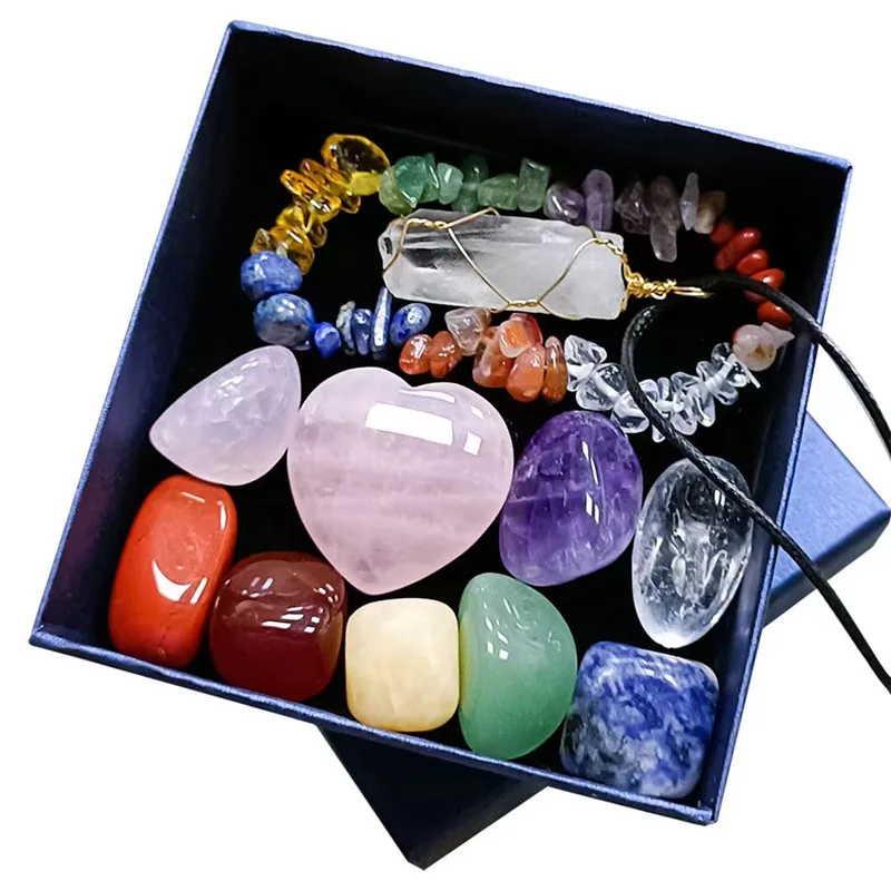 Chakela Natural Rose Quartz Heart, Clear Quartz Pendant & Tumbled Stone Gift Box 1 Chakela Natural Rose Quartz Heart, Clear Quartz Pendant & Tumbled Stone Gift Box