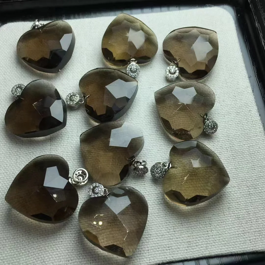 1 Pc Natural Smoky Quartz Heart Pendant 925 Sterling Silver Faceted Heart Crystal Reiki Healing Stone Jewelry Gift For Women Men 4 1 Pc Natural Smoky Quartz Heart Pendant 925 Sterling Silver Faceted Heart Crystal Reiki Healing Stone Jewelry Gift For Women Men - Image 4