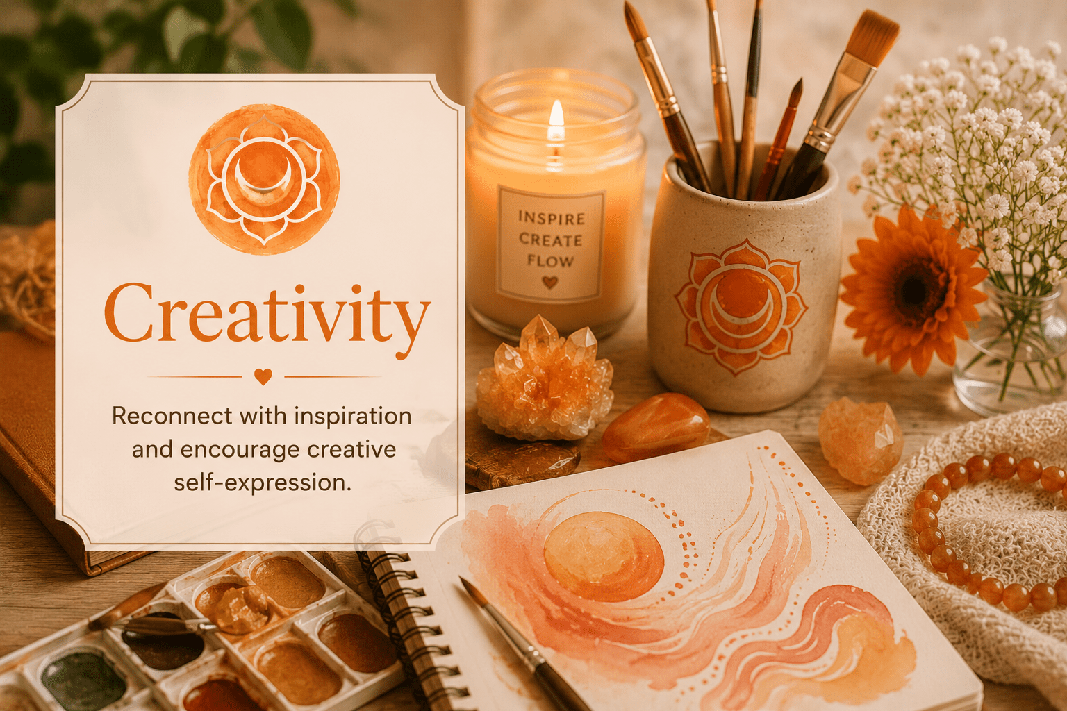image of candle and incence sticks in a jar for sacral chakra
