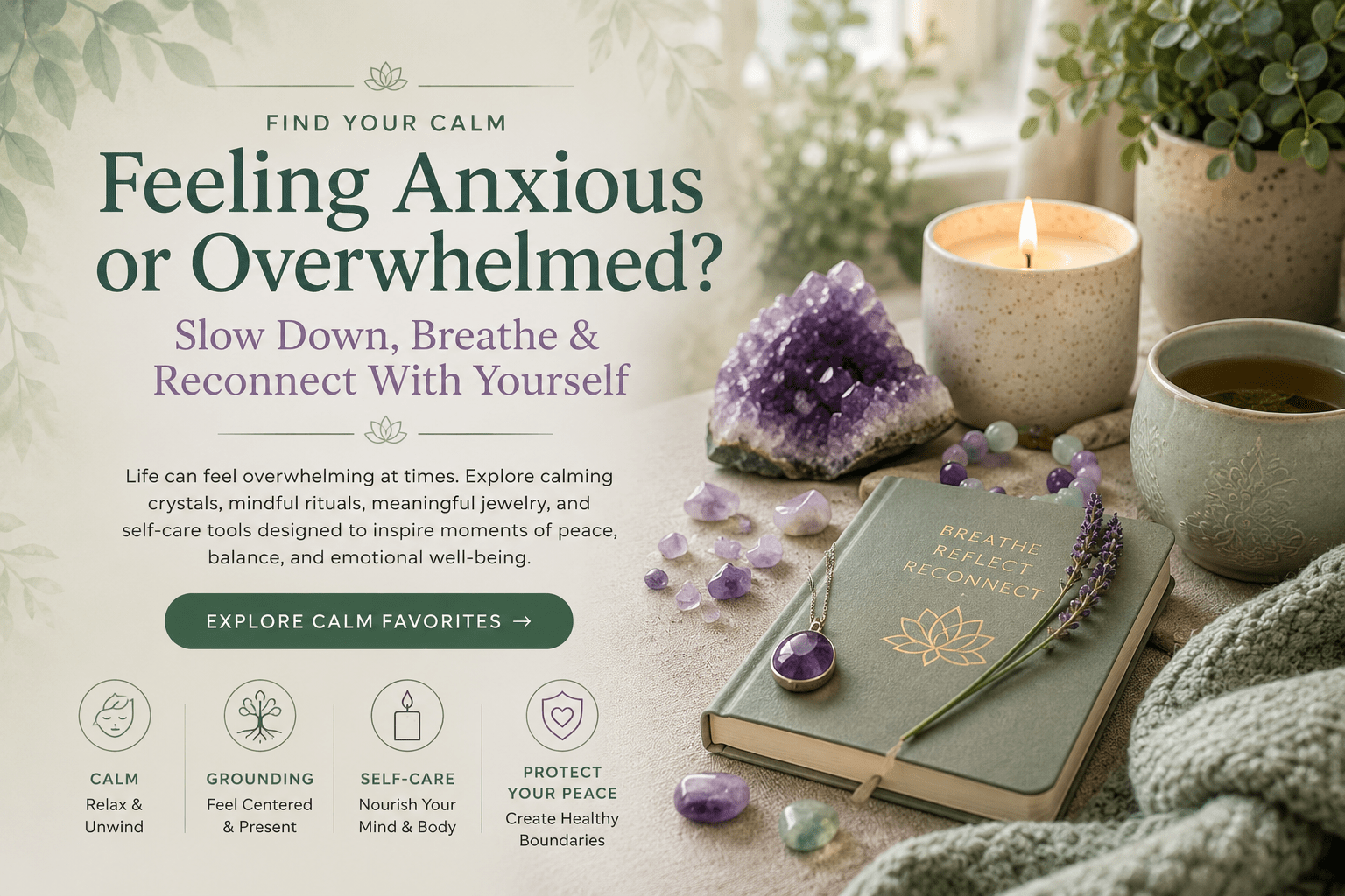 soft candle and crystals for anxity