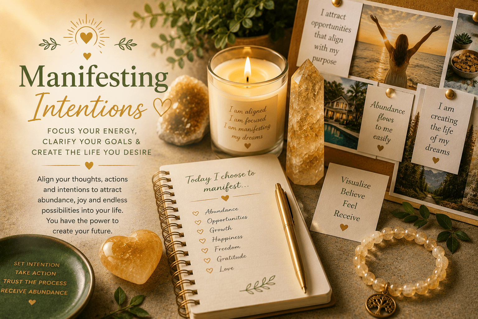 greenerly with crystal candle journal in light yellow colors