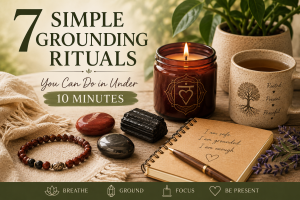 simple ground rituals lite red candle with stones and greenery