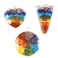 Set of 3 Chakra Orgone Pendants – Point, Heart & Round