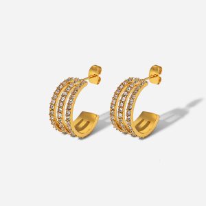 Stainless steel C-hoop earrings with zircon