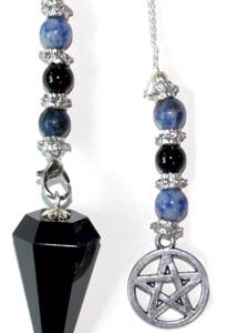 6-sided Black Obsidian Pentagram Pendulum