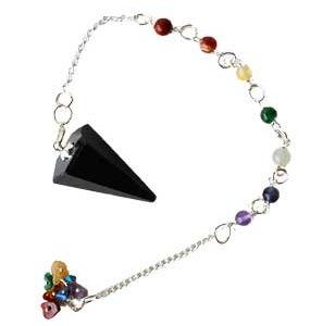 Tourmaline, Black 7 Chakra 6-Sided Pendulum