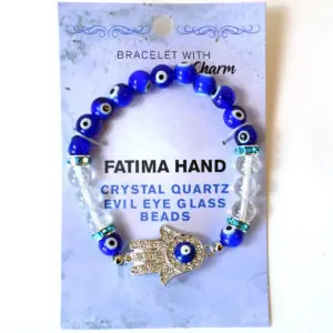 8mm Evil Eye & Clear Quartz Bracelet with Hand