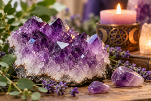 DC Shop Fashion-Chakra 28 Amethyst Altar with Candlelight and Lavender