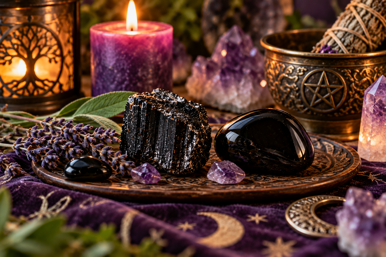 Mystical Crystal Altar in Candlelight