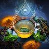 Third Eye Chakra 32 Third Eye Psychic Blend Tea – Intuition & Insight Herbal Tea, dried green tea leaves in a circular heap.