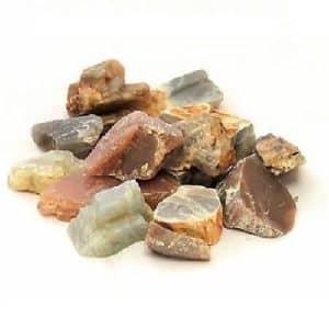 Third Eye Chakra 26 Moonstone Rough, a collection of raw, unpolished moonstone stones with varied colors and textures.