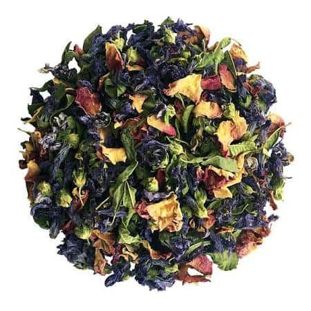 Chakra Blend Tea, dried herbal tea leaves and flower petals for wellness and relaxation.