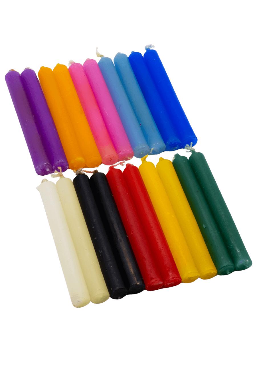 Spell Chime Candles – 20 Pack (Mini Ritual Candles) 1 Spell Chime Candles – 20 Pack (Mini Ritual Candles), Assorted colorful candles arranged in a grid pattern.