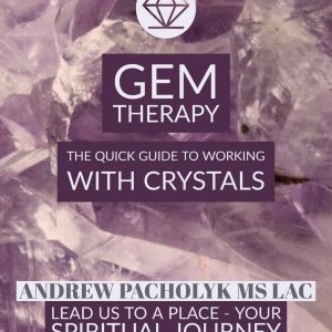 Gem Therapy Ebook, the quick guide to working with crystals, featuring a background image of purple crystals on the cover.